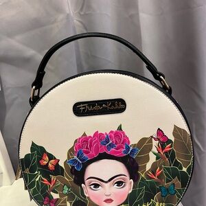 Round White and Black Frida khalo Handbag